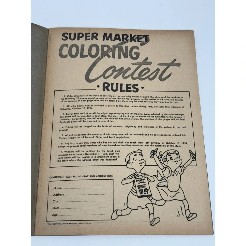 Vintage 1954 Unused Super Market Coloring Contest Book‎ Pictures Brands Kraft 5x